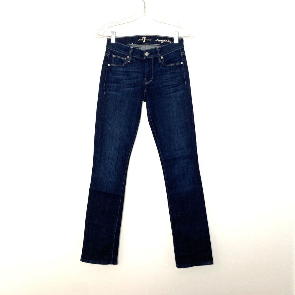 7 For All Mankind Straight Leg Jeans Women's Size 24 Blue Dark Wash Low Rise L31